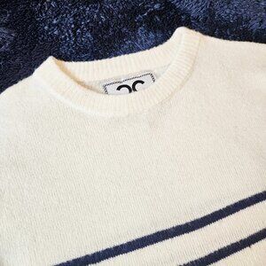 Culture Couture Women's Classic Breton White Sweater Jumper Blue Stripes Size M